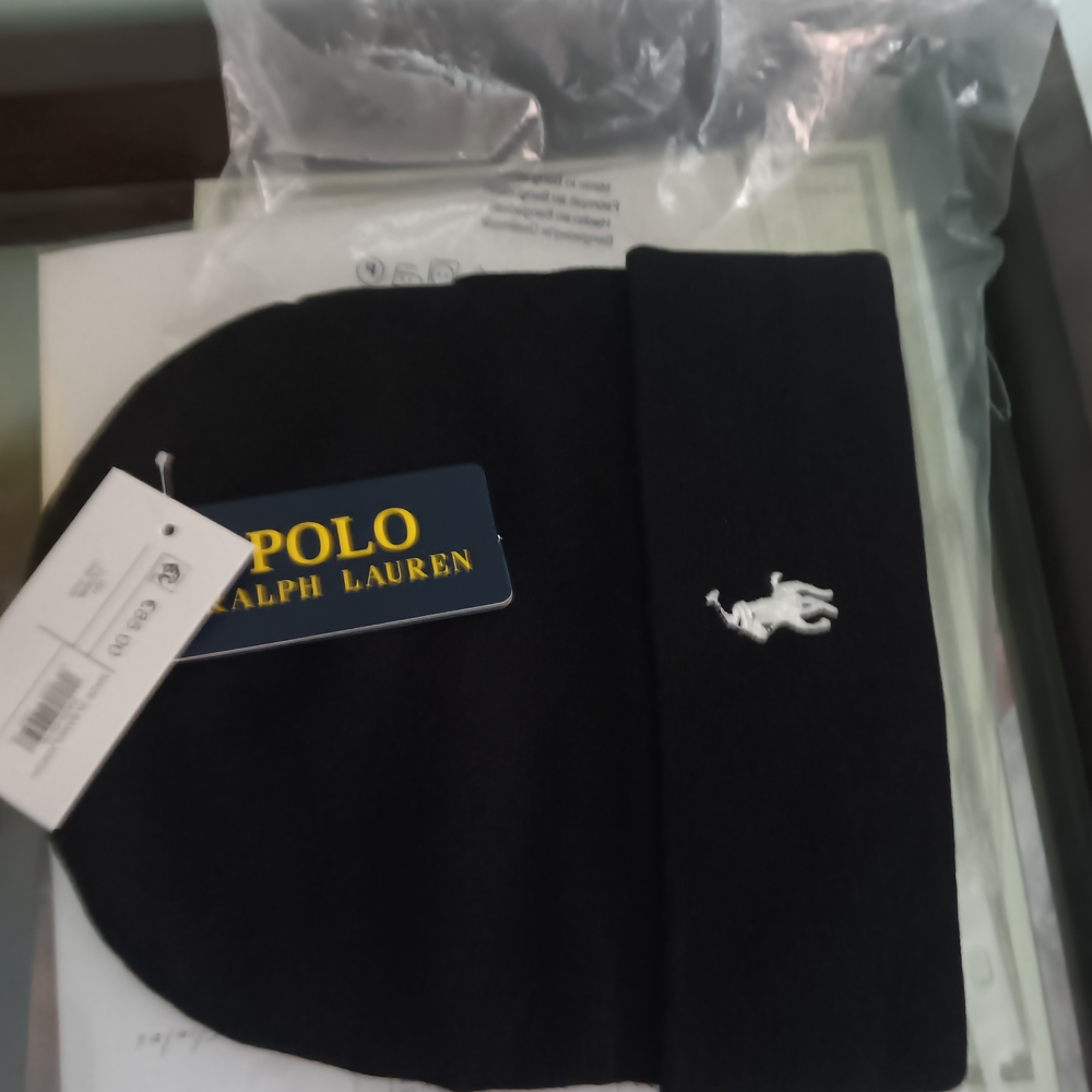 Polo Ralph Lauren Black Beanie with White Pony Logo